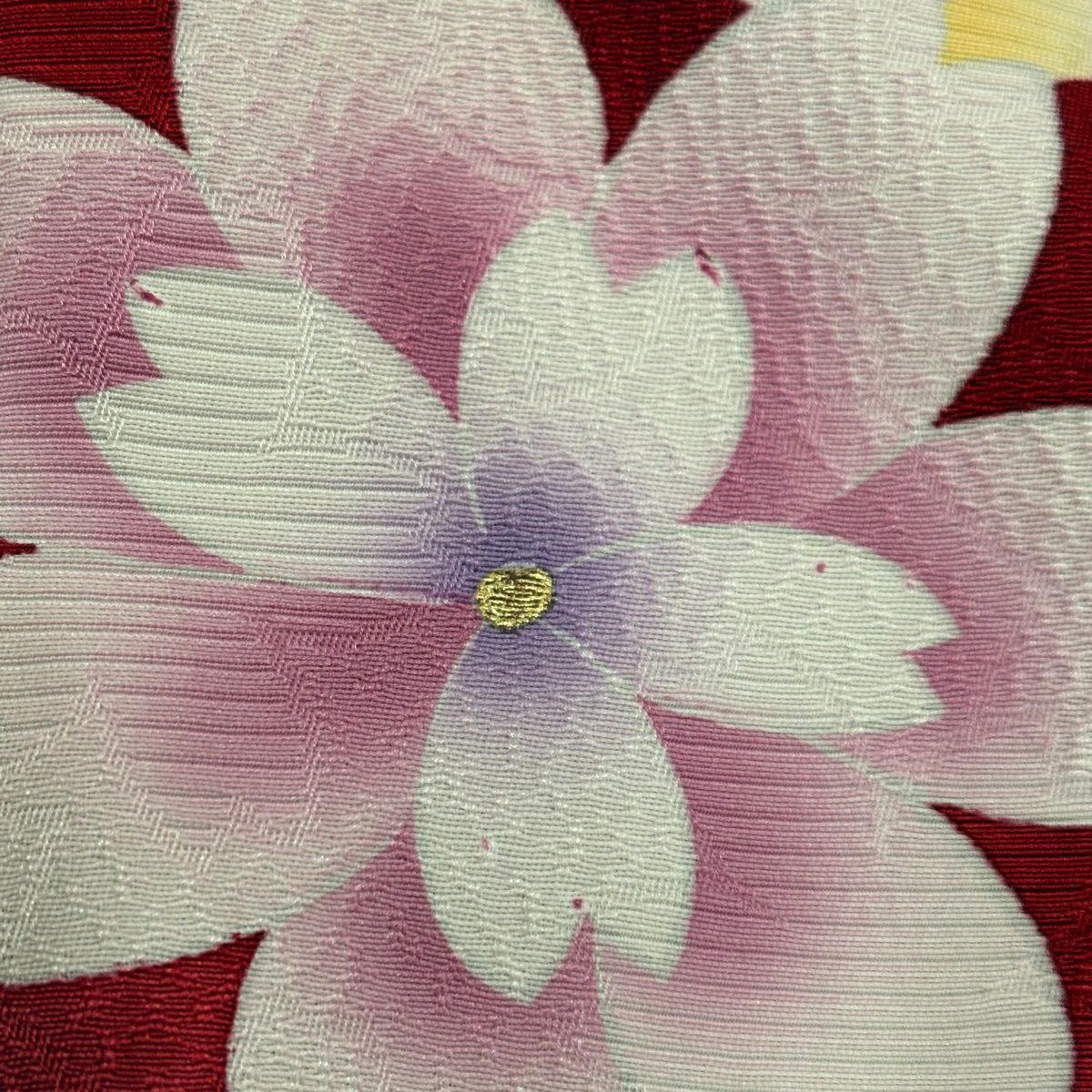 【美品】振袖禮服 身長158.5cm 袖長67.5cm L 雙層 鈴乃屋 花花瓣 金彩裝飾 染分 紅 純蠶絲 名品級