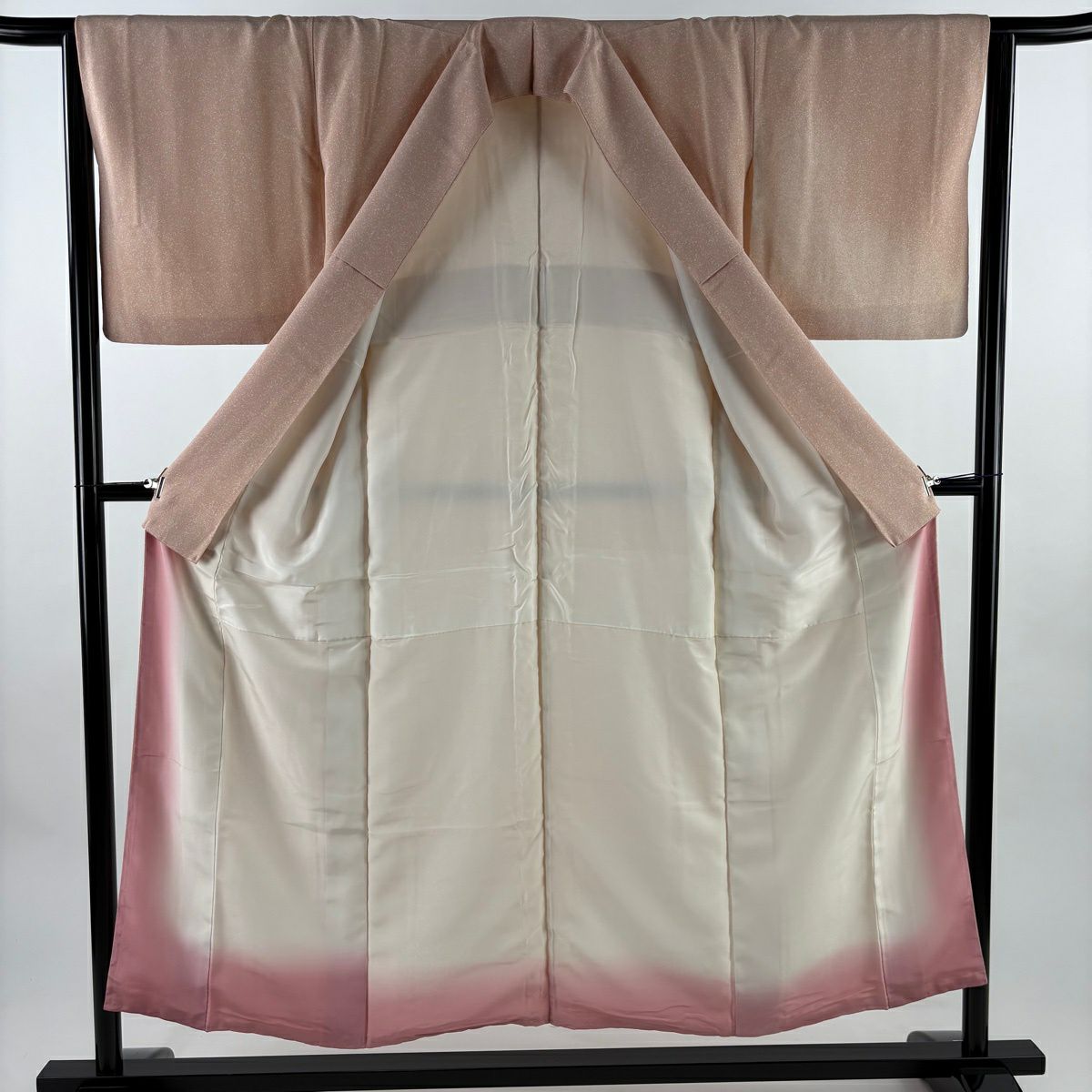付下 身長151cm 袖長64.5cm M 雙層 幾何圖案 霞 漸層 深粉色 純蠶絲 名品級 一個紋