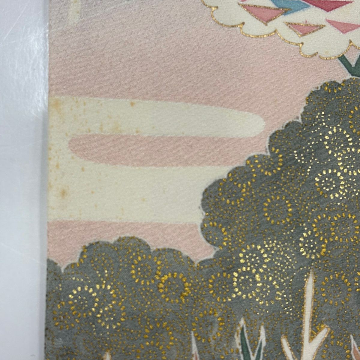 訪問服 身長161.5cm 袖長65.5cm M 雙層 樹木 霞 金銀彩 刺繡 薄綠 純蠶絲 名品級