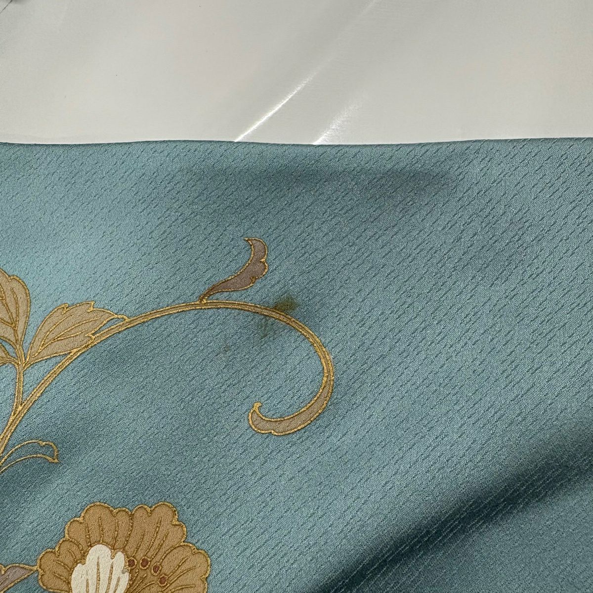 訪問服 身長158.5cm 袖長63cm S 雙層 花唐草紋 蝶 金銀彩 螺鈿 淺綠 純蠶絲 名品級