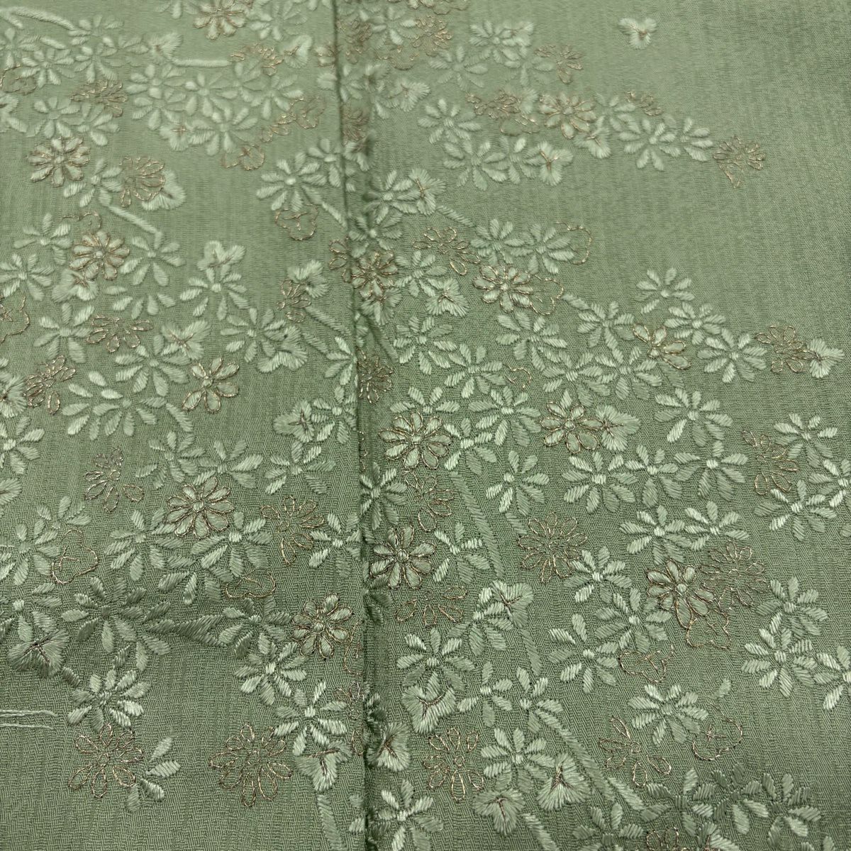 訪問服 身長158cm 袖長61cm S 雙層 草花紋紋 流水刺繡 金糸 淺綠 純蠶絲 名品級 一つ紋