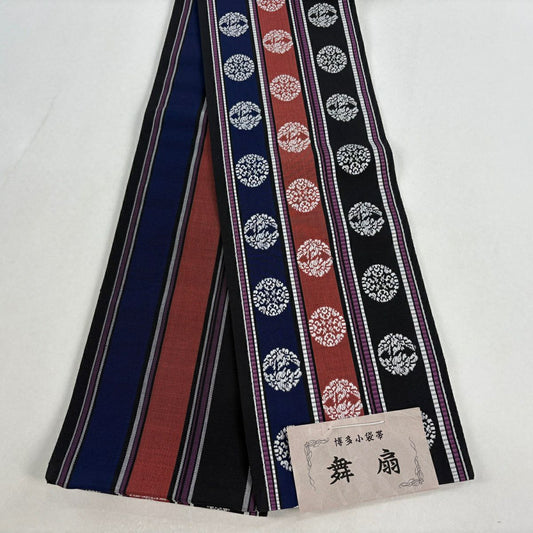 【美品】半幅帶 優品級 博多織 證書有 條紋 華紋 黑色 純蠶絲