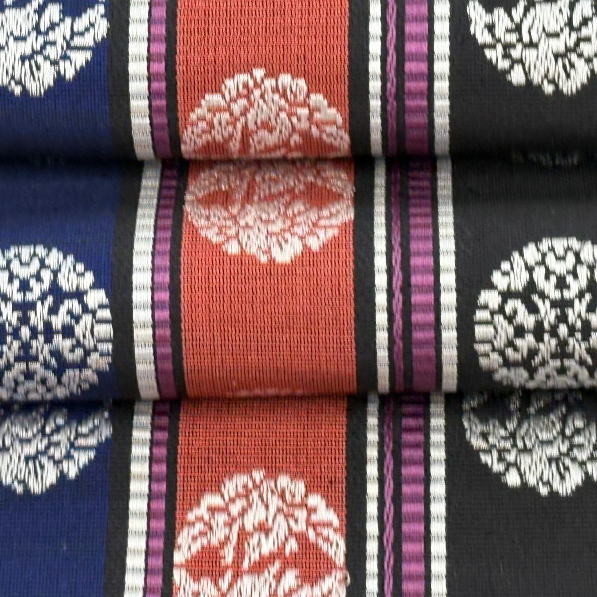 【美品】半幅帶 優品級 博多織 證書有 條紋 華紋 黑色 純蠶絲