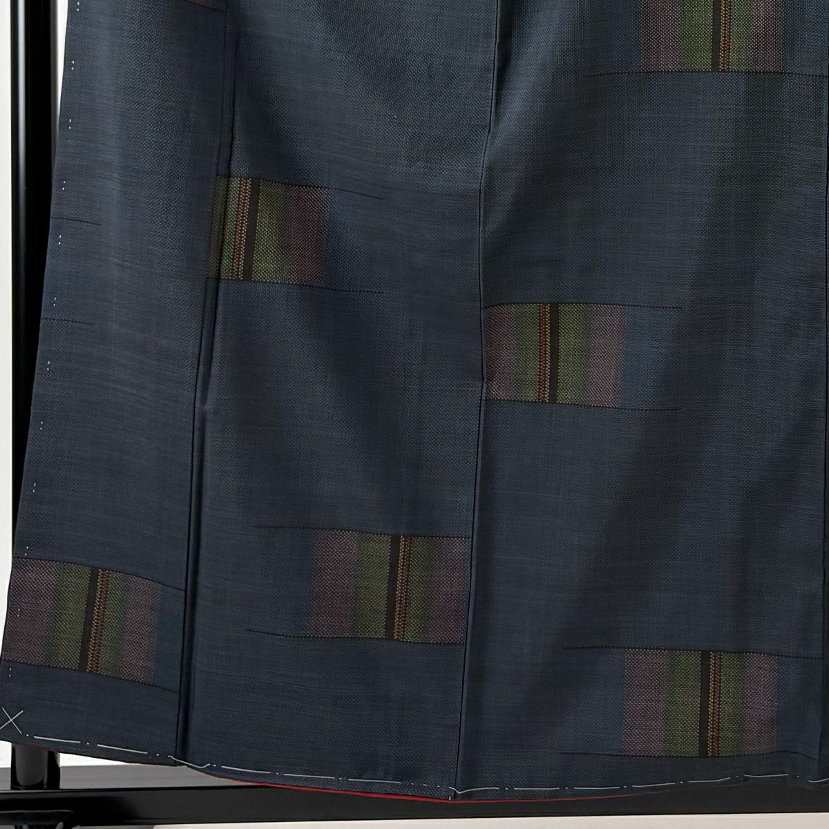 【美品】 大島紬織 身長159cm 袖長64cm M 雙層 袋帶套裝 純泥染 證書附帶 幾何學 深藍 純蠶絲 優品級