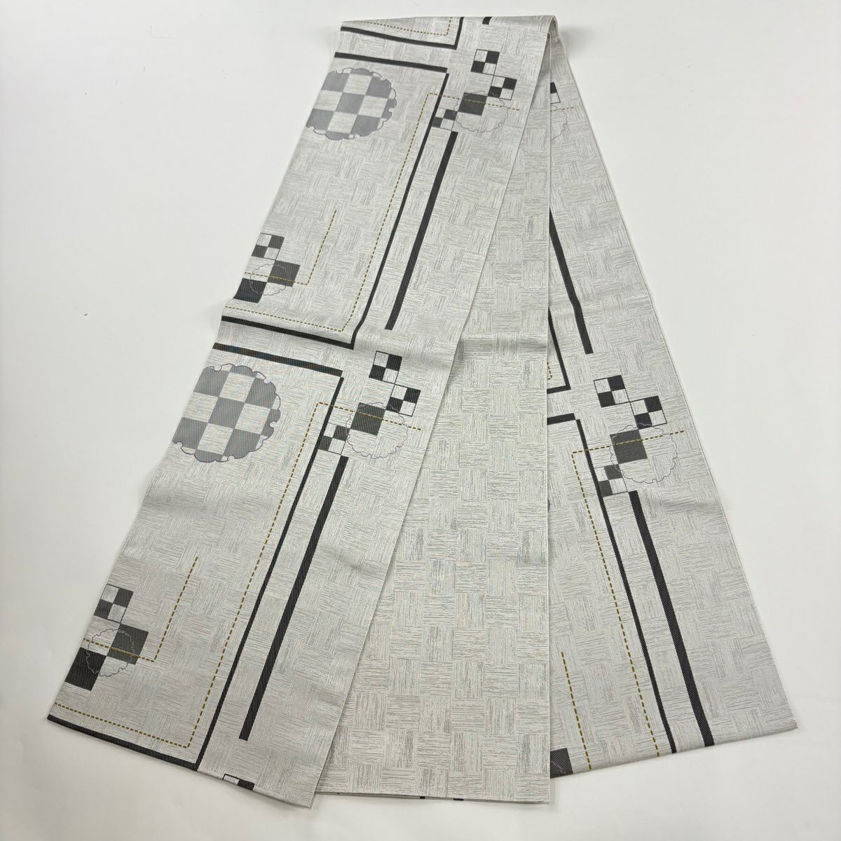 【美品】 大島紬織 身長159cm 袖長64cm M 雙層 袋帶套裝 純泥染 證書附帶 幾何學 深藍 純蠶絲 優品級