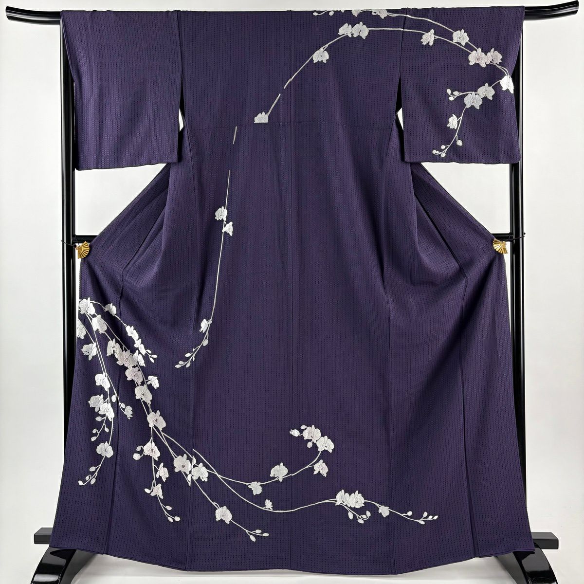 訪問服 身長166cm 袖長67cm M 雙層 胡蝶蘭 刺繡 汕頭刺繡 紫 純蠶絲 逸品級