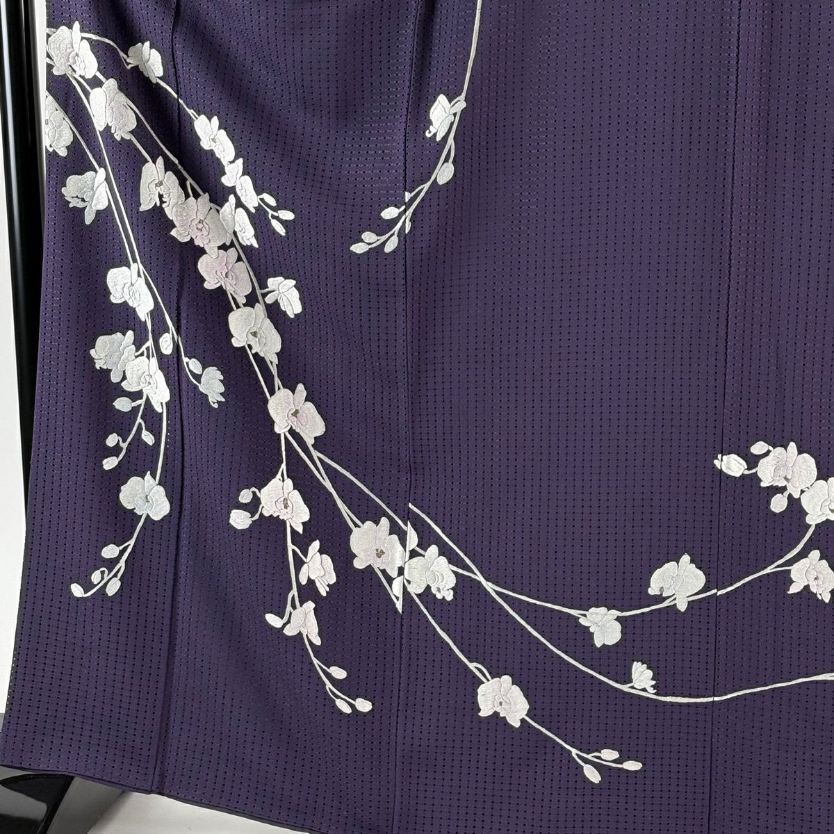 訪問服 身長166cm 袖長67cm M 雙層 胡蝶蘭 刺繡 汕頭刺繡 紫 純蠶絲 逸品級