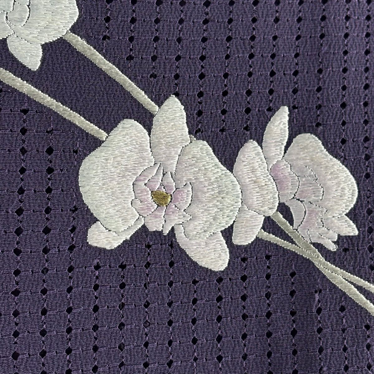 訪問服 身長166cm 袖長67cm M 雙層 胡蝶蘭 刺繡 汕頭刺繡 紫 純蠶絲 逸品級