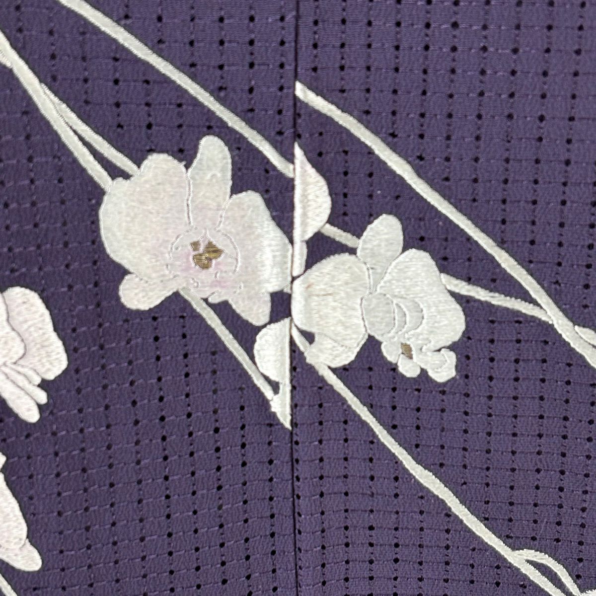 訪問服 身長166cm 袖長67cm M 雙層 胡蝶蘭 刺繡 汕頭刺繡 紫 純蠶絲 逸品級