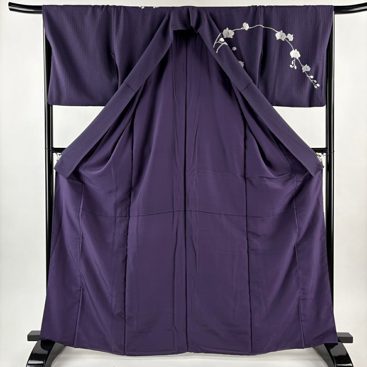訪問服 身長166cm 袖長67cm M 雙層 胡蝶蘭 刺繡 汕頭刺繡 紫 純蠶絲 逸品級