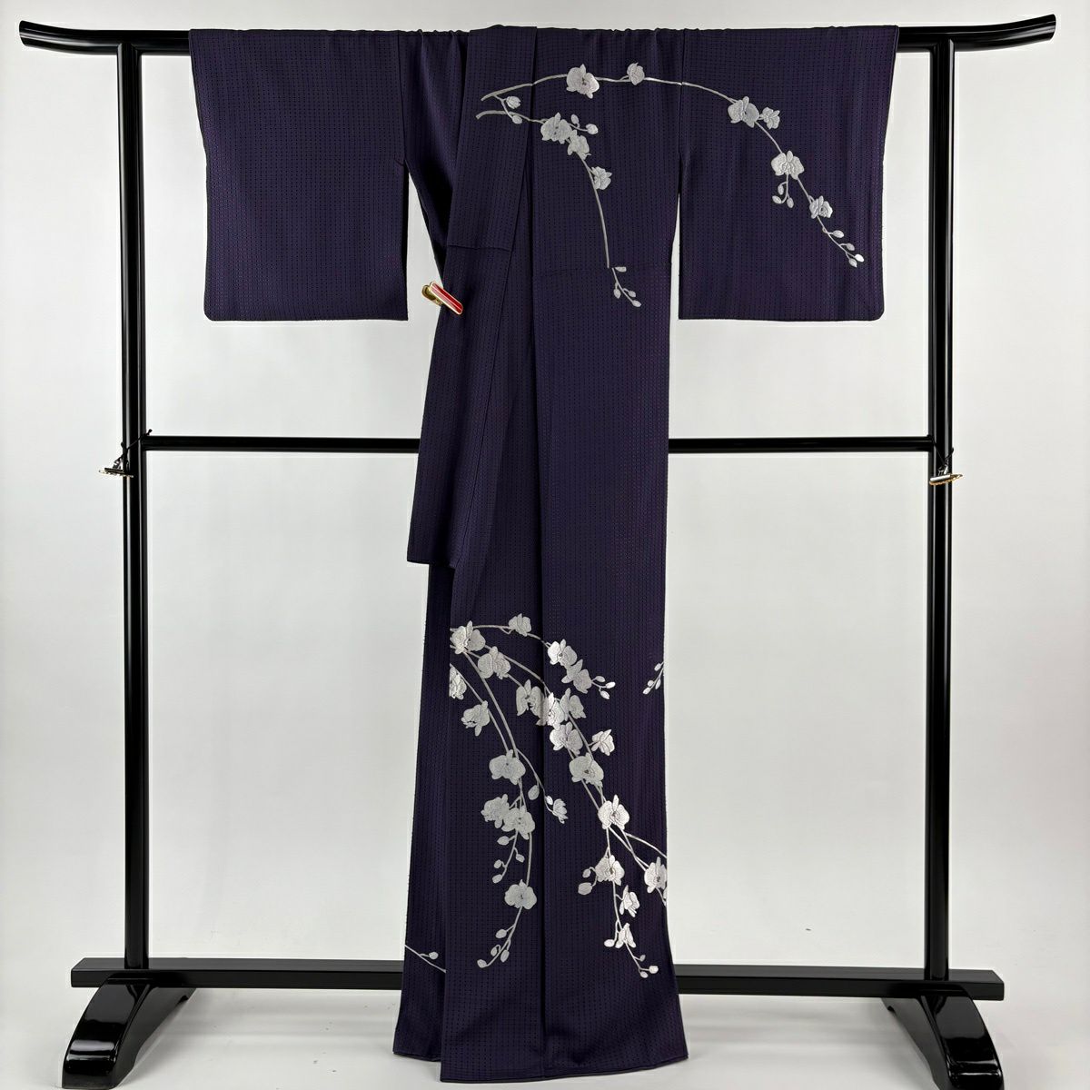 訪問服 身長166cm 袖長67cm M 雙層 胡蝶蘭 刺繡 汕頭刺繡 紫 純蠶絲 逸品級