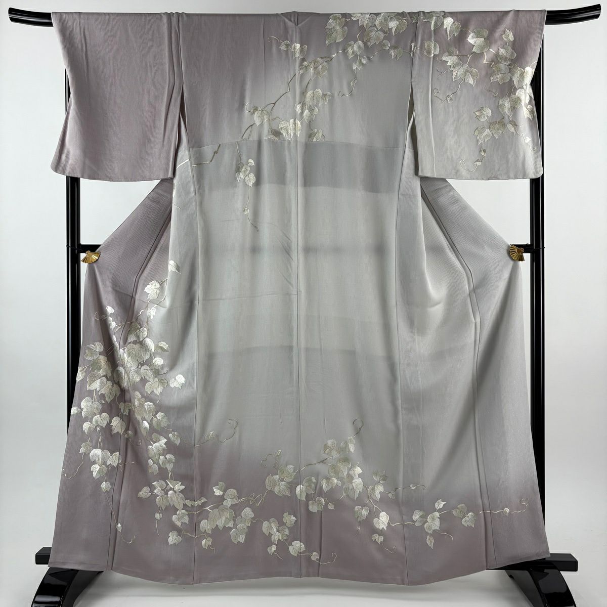 訪問服 身長163cm 袖長69cm L 雙層 蔦 刺繡 金糸 灰紫 純蠶絲 逸品級