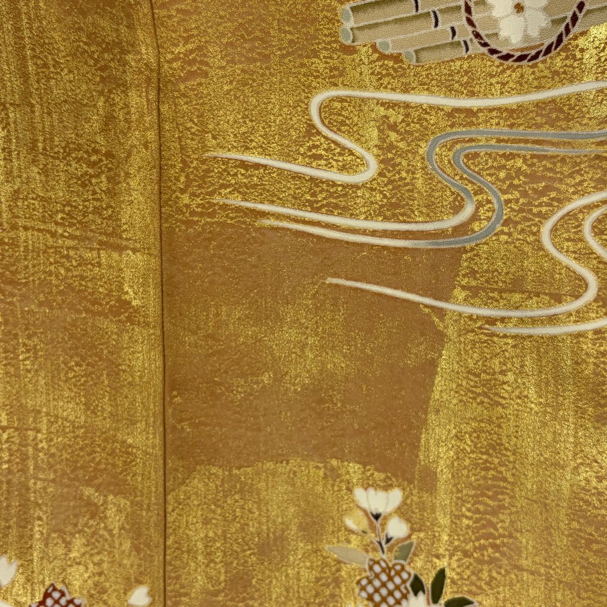 【美品】訪問服 身長163cm 袖長63.5cm S 雙層 花筏 流水 金銀彩 金茶 純蠶絲 秀品級