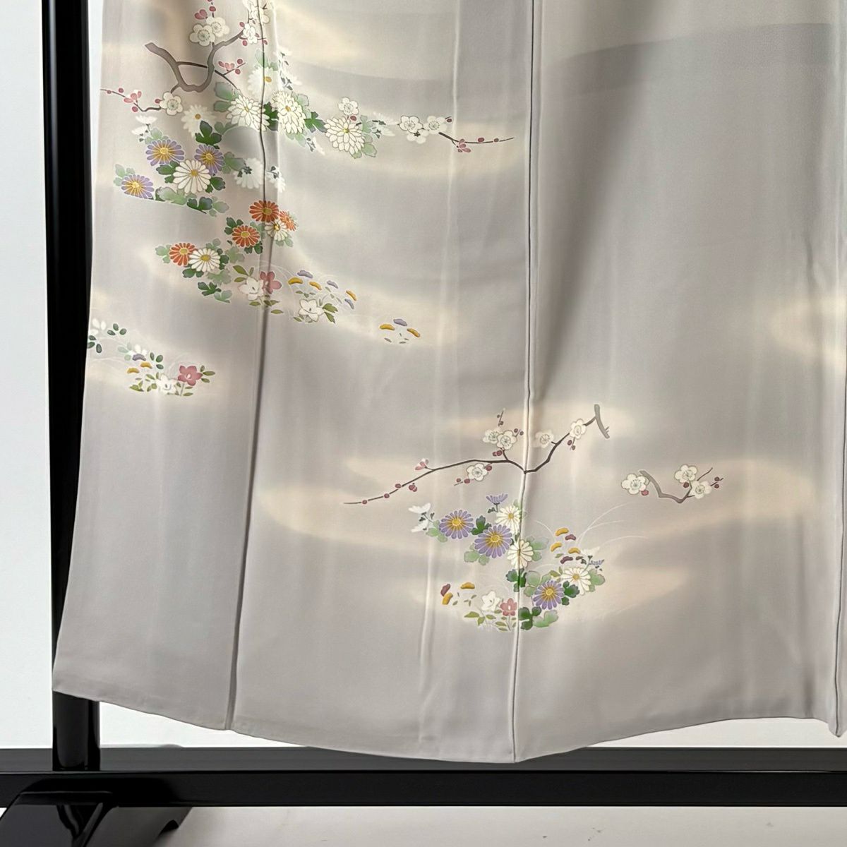 付下 身長155cm 袖長64cm M 雙層 菊花 枝梅花 金絲 金銀彩 灰 純蠶絲 優品級
