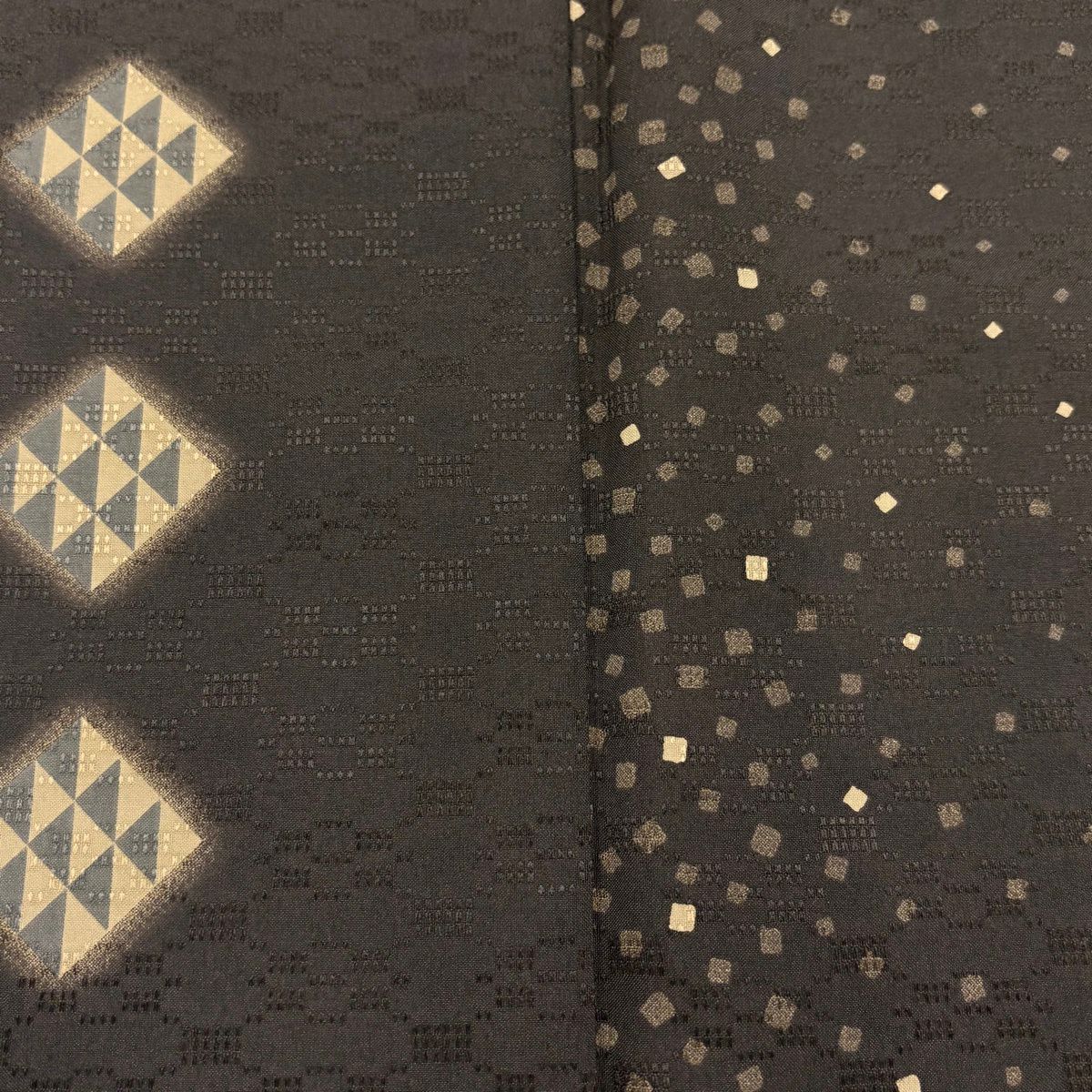 【美品】 小紋 身長156.5cm 袖長62cm S 雙層 鱗 菱 金銀彩 焦茶 純蠶絲 秀品級