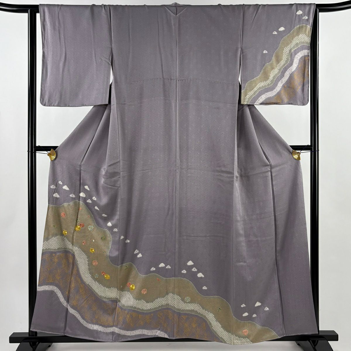 訪問服 身長157cm 袖長64cm M 雙層 菊花 梅花 金糸 絞染 淺紫 純蠶絲 優品級