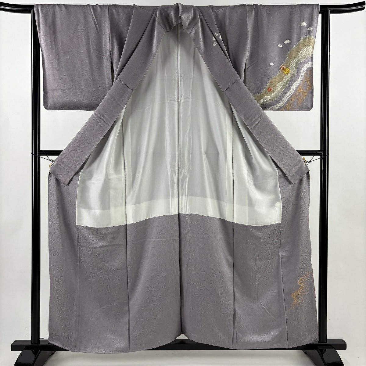 訪問服 身長157cm 袖長64cm M 雙層 菊花 梅花 金糸 絞染 淺紫 純蠶絲 優品級