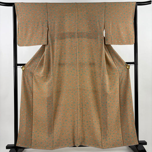 小紋 身長158.5cm 袖長65cm M 雙層 花 幾何圖案 淺茶 純蠶絲 優品級
