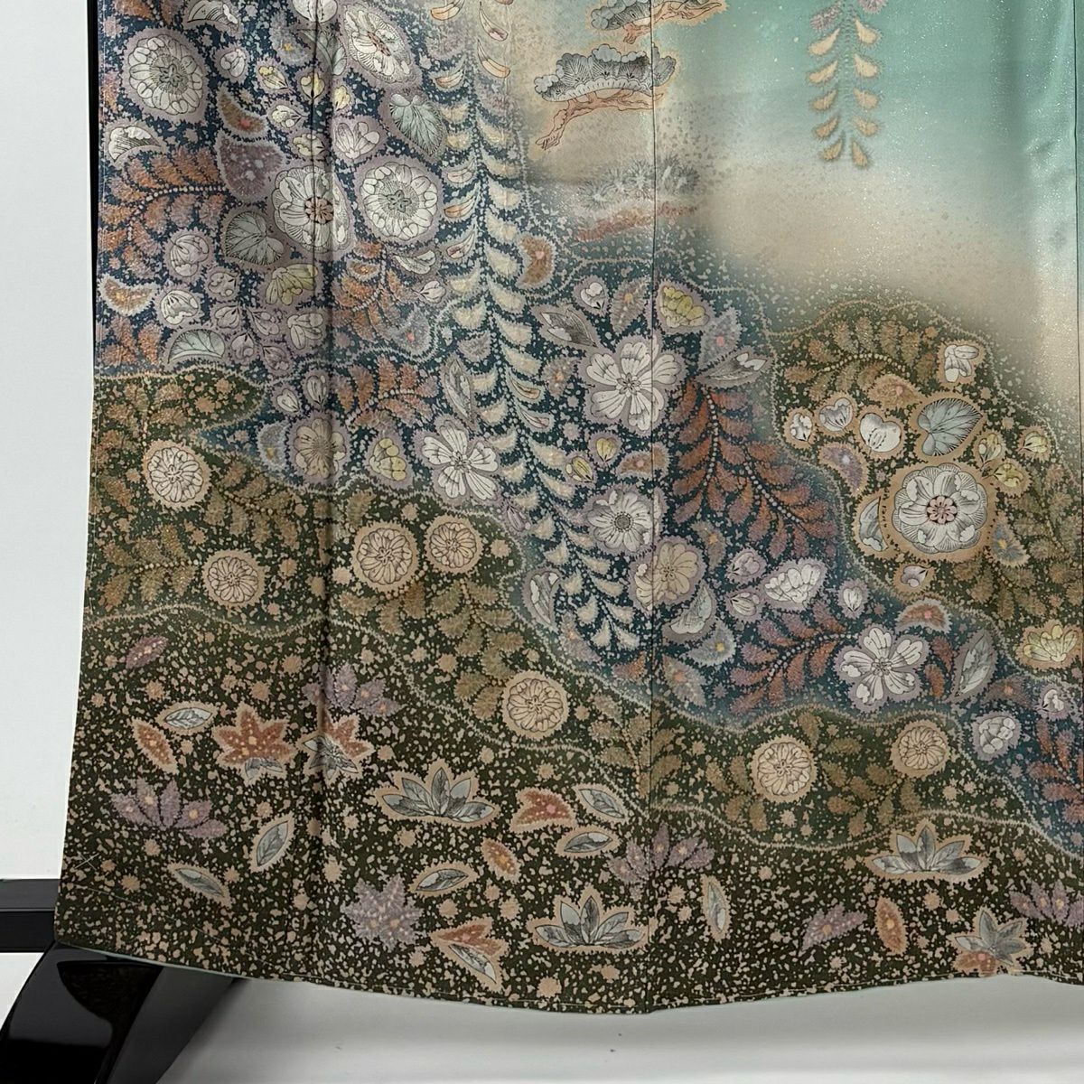 訪問服 身長163.5cm 袖長67cm M 雙層 吉乃一廉 落款あり 辻花染 銀通し 漸層 薄綠 純蠶絲 逸品級