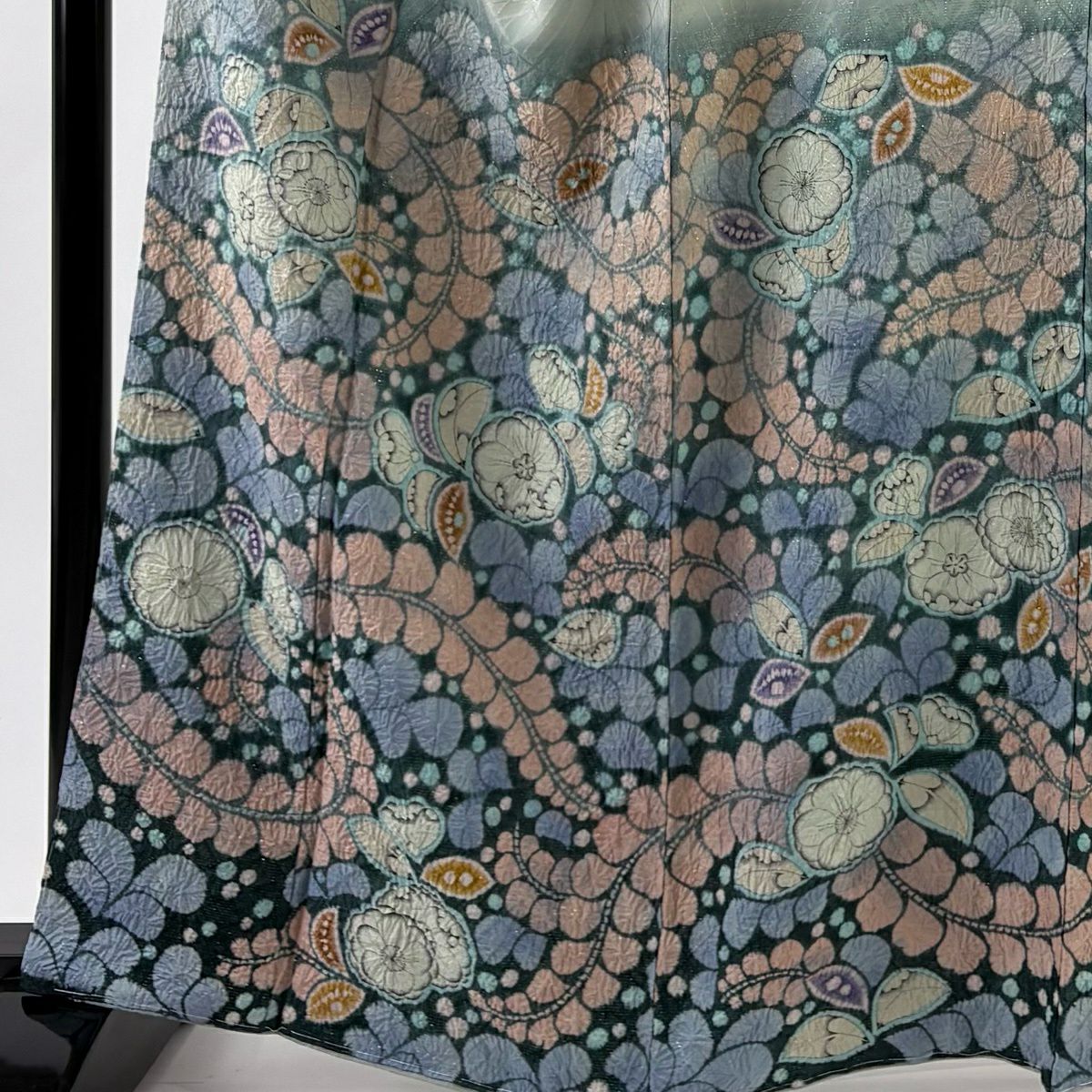 【美品】 付下 身長164cm 袖長66.5cm M 雙層 辻花染 金銀彩 漸層 青灰 純蠶絲 名品級