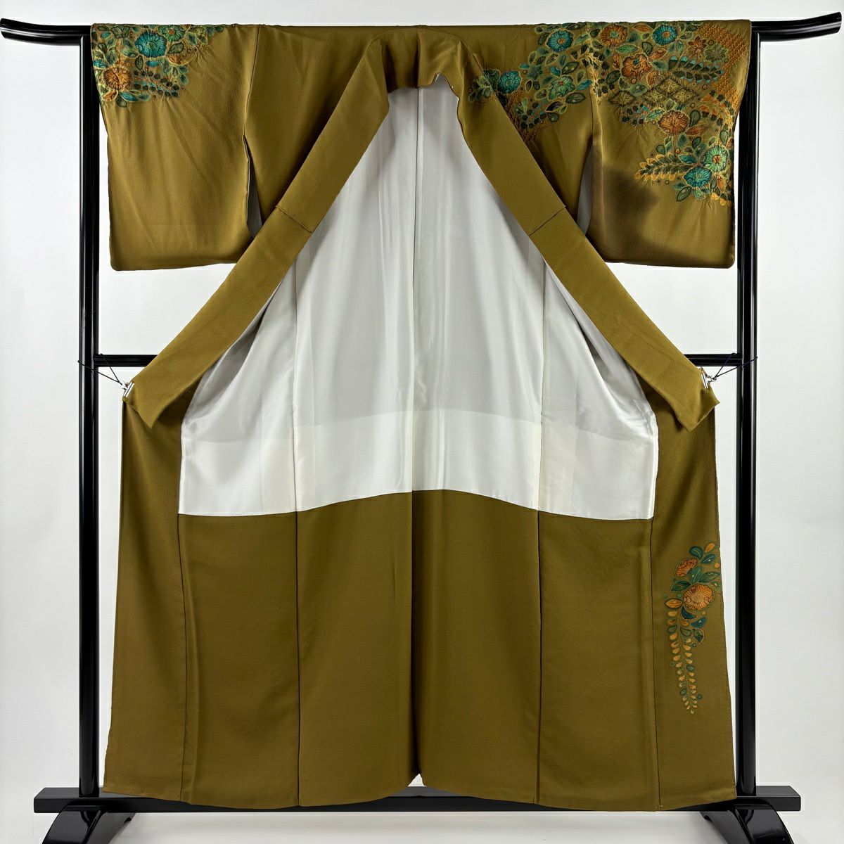 【美品】訪問服 身長159cm 袖長65.5cm M 雙層 落款あり 辻花染 霞 漸層 黃土色 純蠶絲 名品級