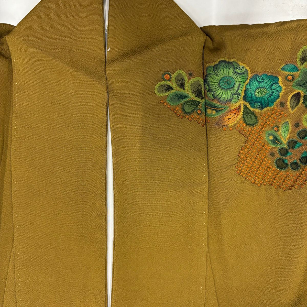 【美品】訪問服 身長159cm 袖長65.5cm M 雙層 落款あり 辻花染 霞 漸層 黃土色 純蠶絲 名品級