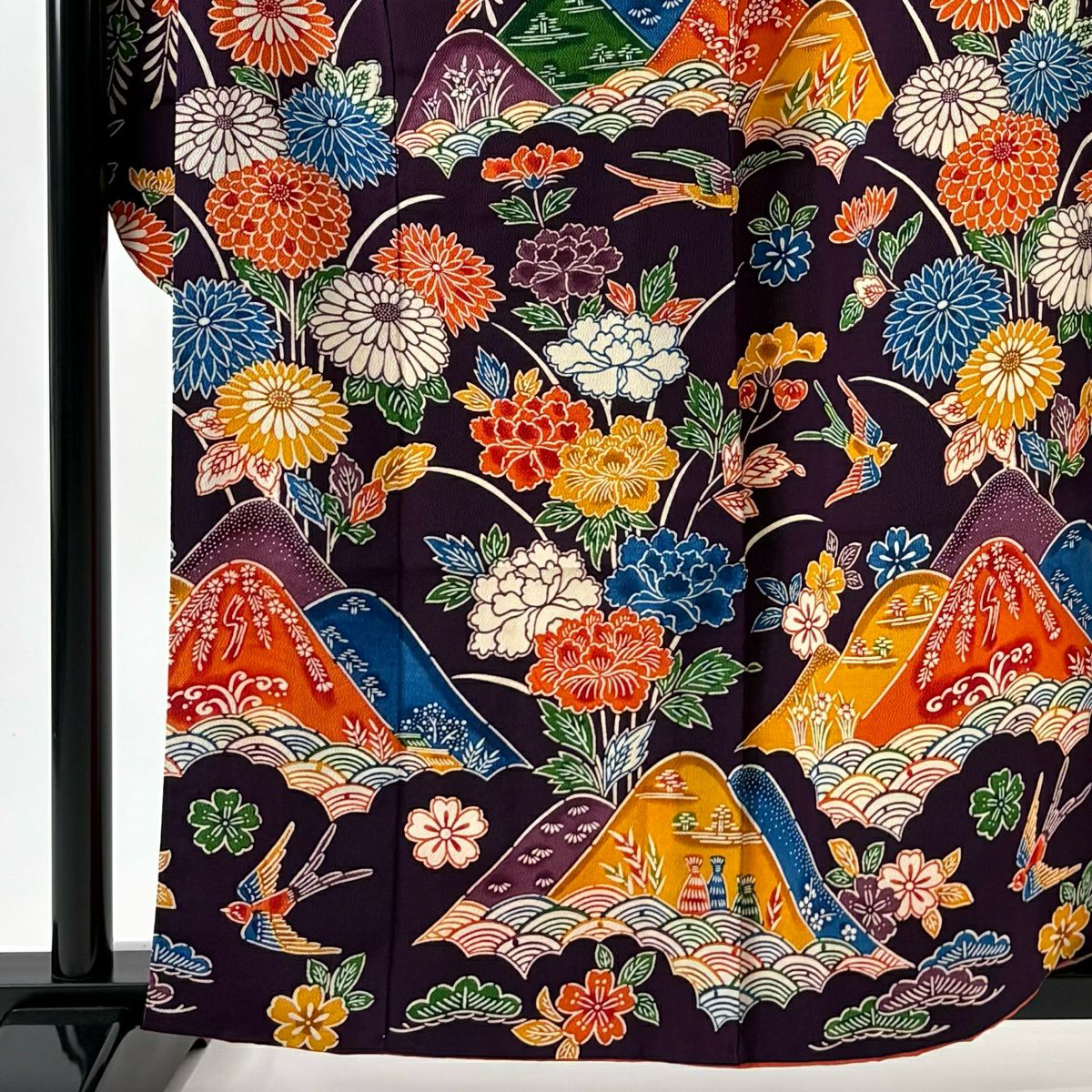 振袖禮服 身長158.5cm 袖長64.5cm M 雙層 菊花 山並 草花紋紋 純蠶絲 名品級