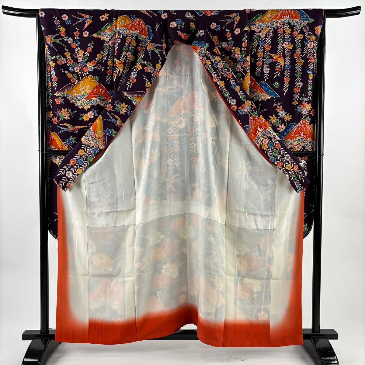 振袖禮服 身長158.5cm 袖長64.5cm M 雙層 菊花 山並 草花紋紋 純蠶絲 名品級