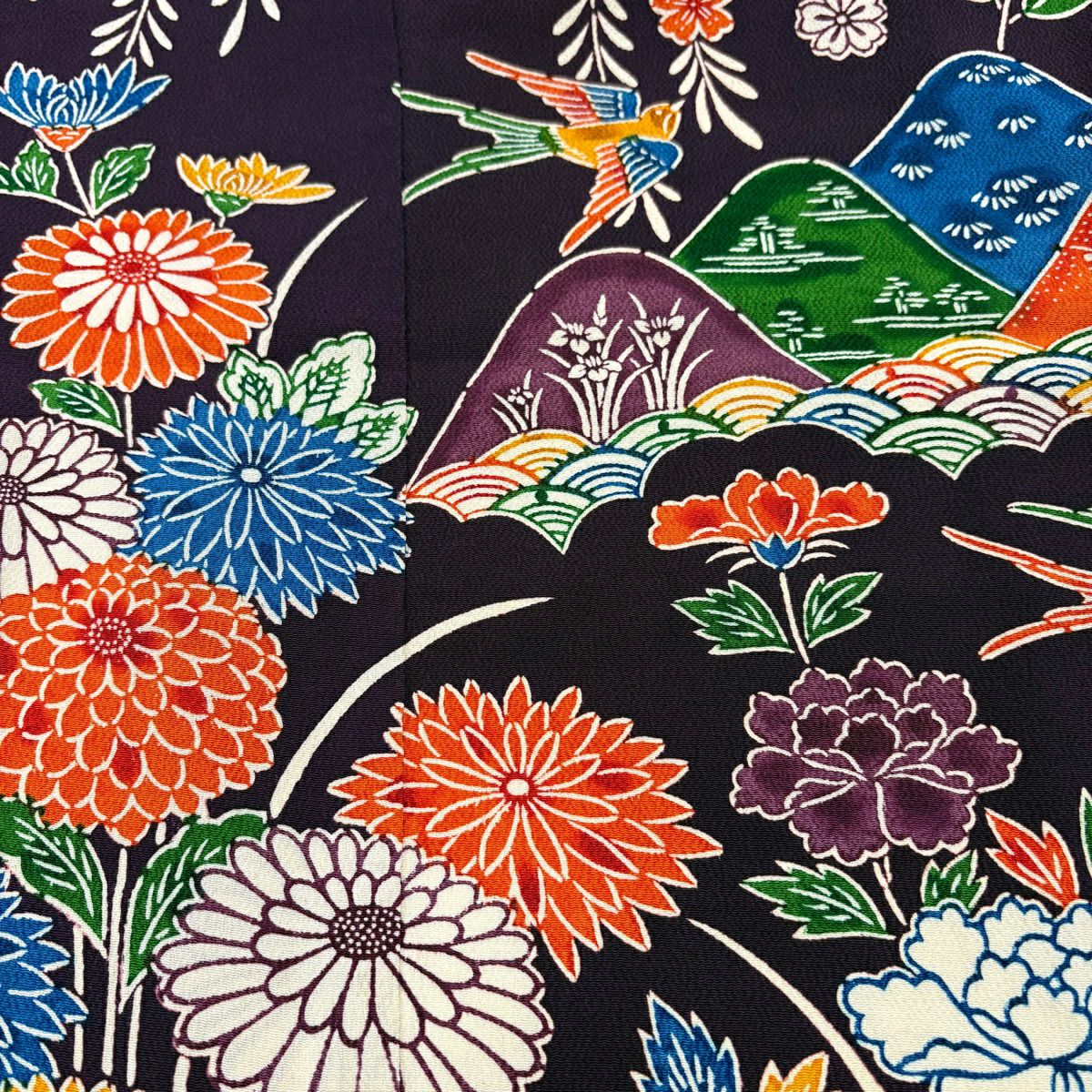 振袖禮服 身長158.5cm 袖長64.5cm M 雙層 菊花 山並 草花紋紋 純蠶絲 名品級