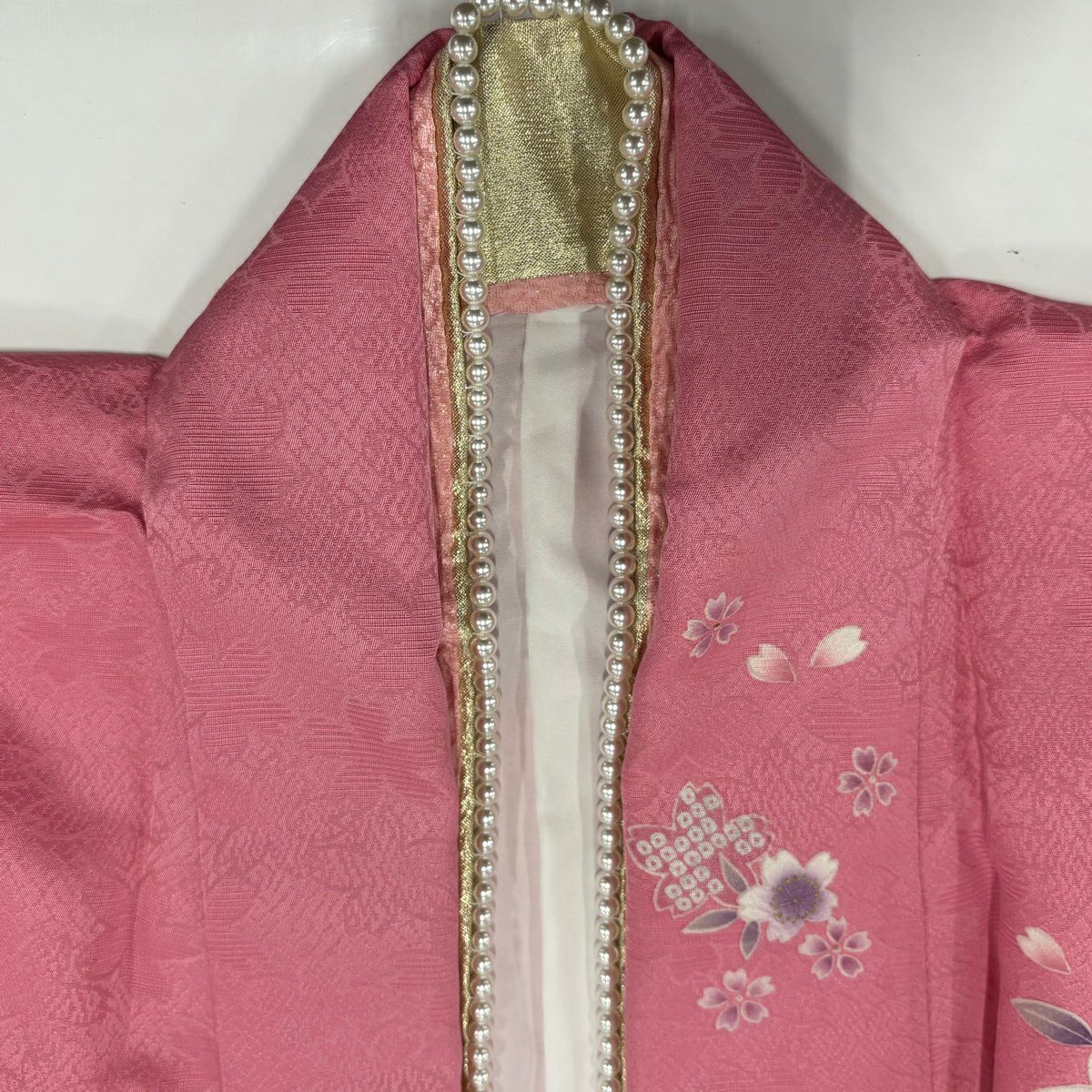 【美品】振袖禮服 身長164cm 袖長67.5cm L 雙層 櫻花 手毬 金銀彩 漸層 粉色 純蠶絲 名品級
