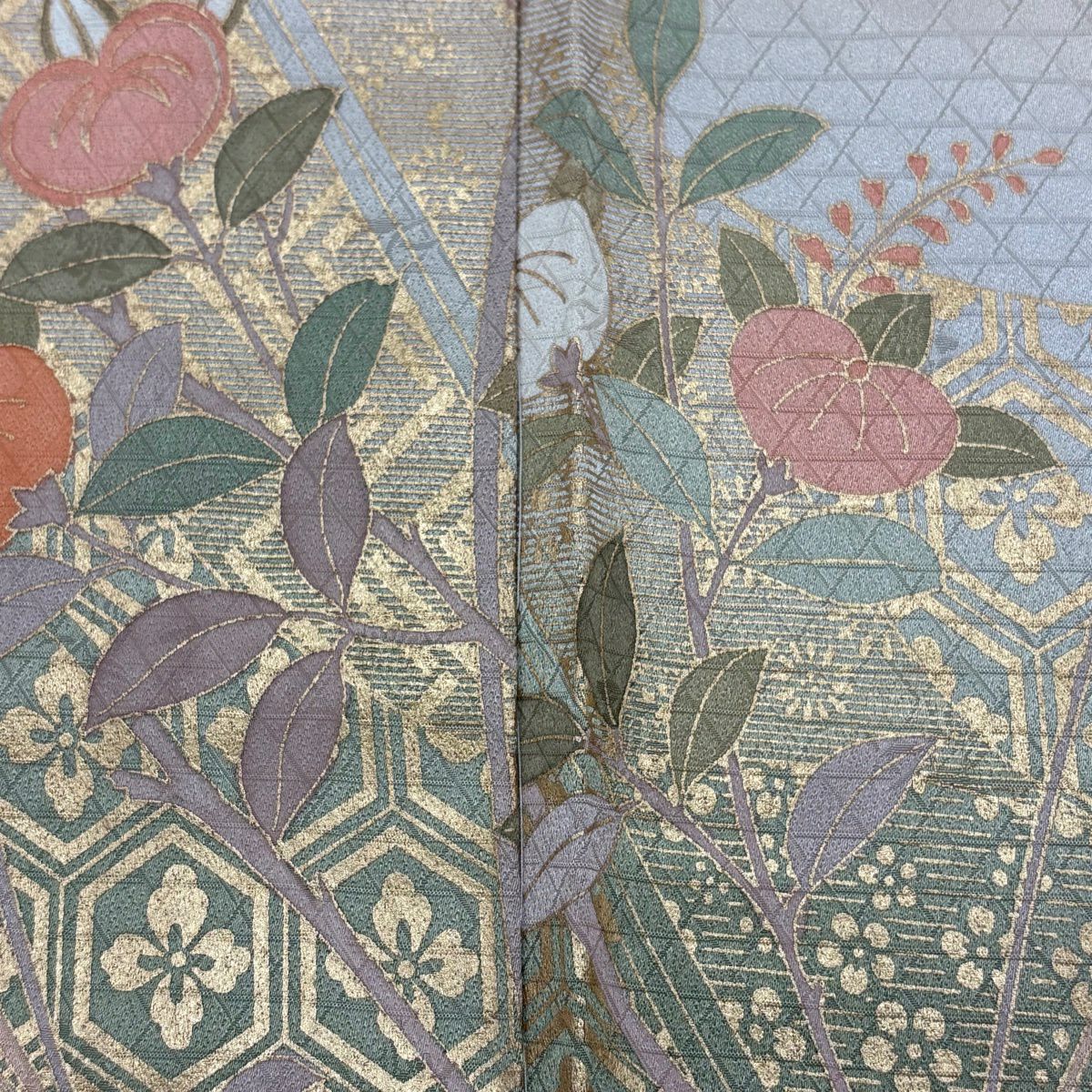 訪問服 身長161.5cm 袖長66cm M 雙層 橘花 枝梅花 金彩裝飾 漸層 淡橙色 純蠶絲 名品級