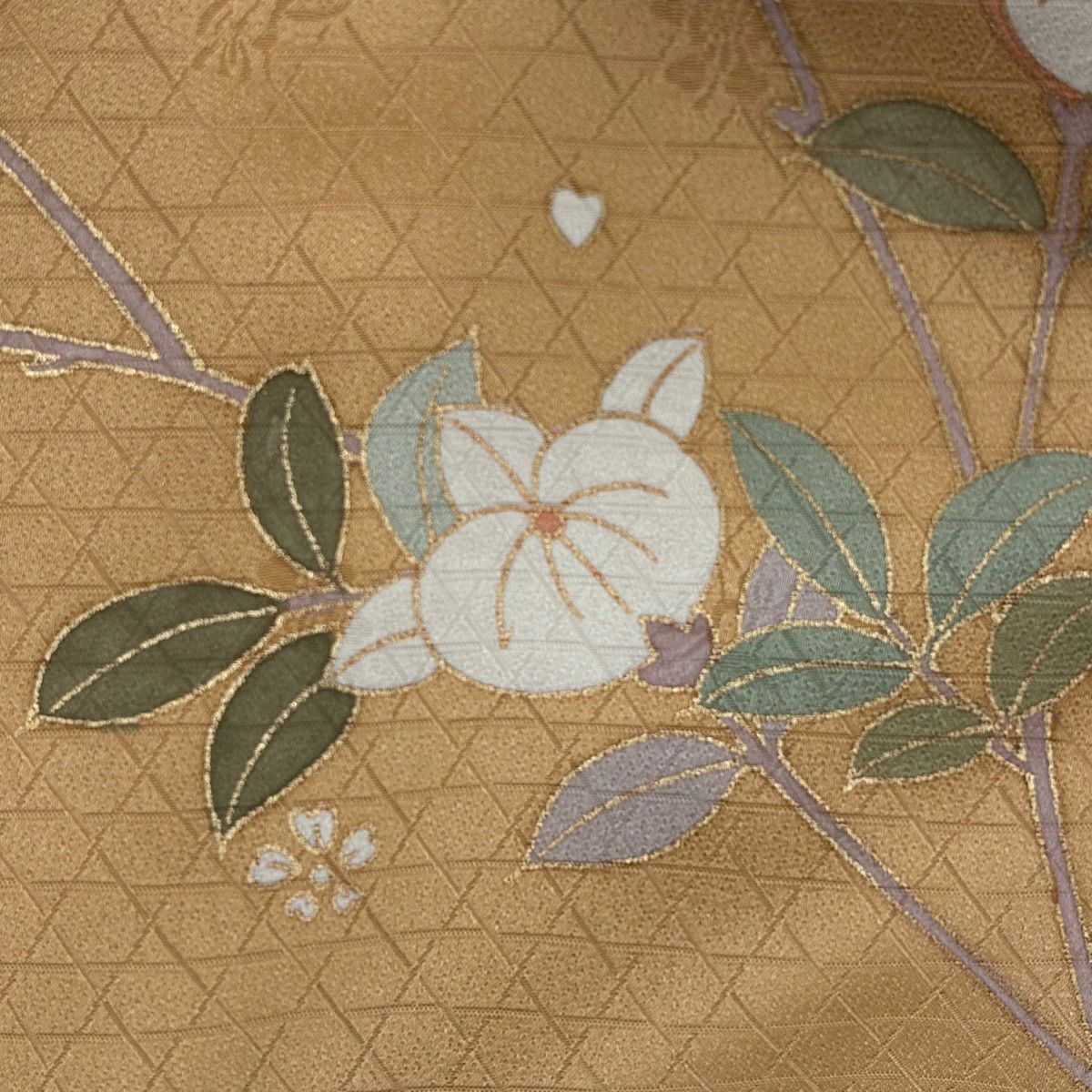 訪問服 身長161.5cm 袖長66cm M 雙層 橘花 枝梅花 金彩裝飾 漸層 淡橙色 純蠶絲 名品級