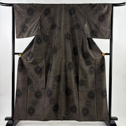 【美品】 紬織織 身長160.5cm 袖長65.5cm M 雙層 華紋 焦茶 純蠶絲 名品級