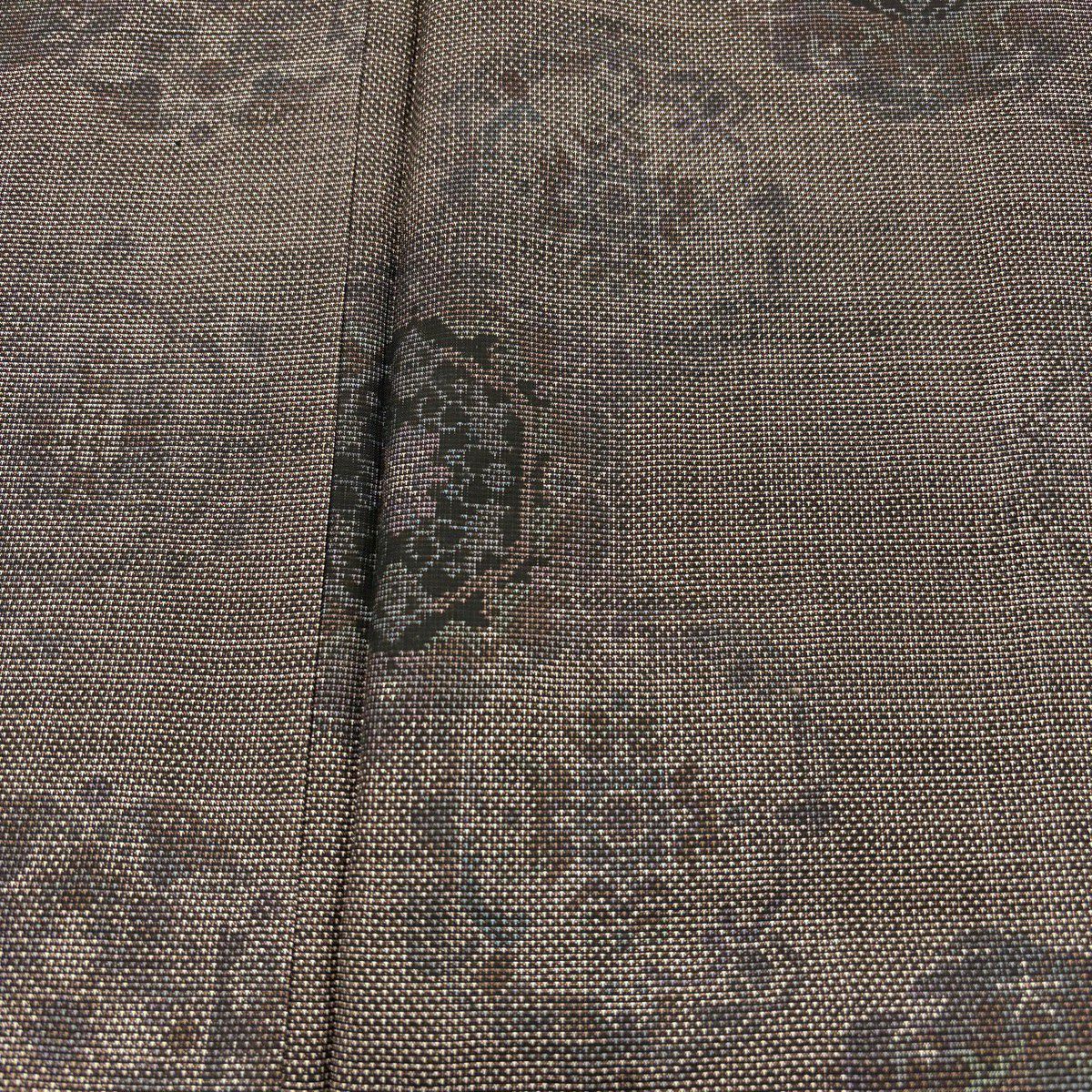【美品】 紬織織 身長160.5cm 袖長65.5cm M 雙層 華紋 焦茶 純蠶絲 名品級