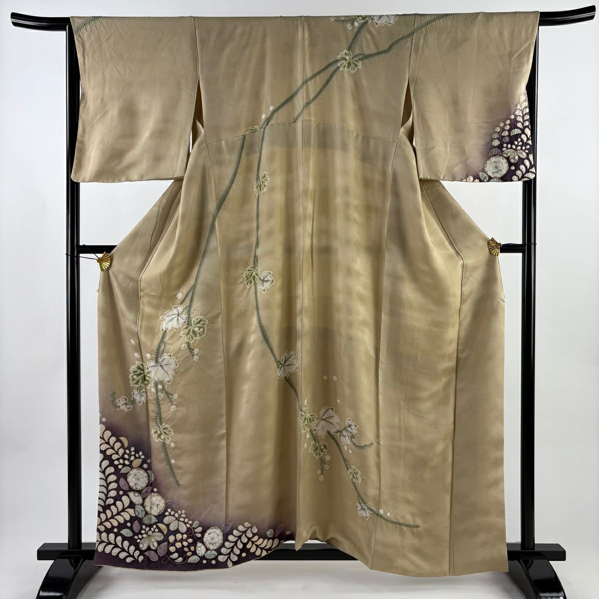 訪問服 身長160cm 袖長66.5cm M 雙層 辻花染 蔦 絞染 漸層 米色 純蠶絲 名品級