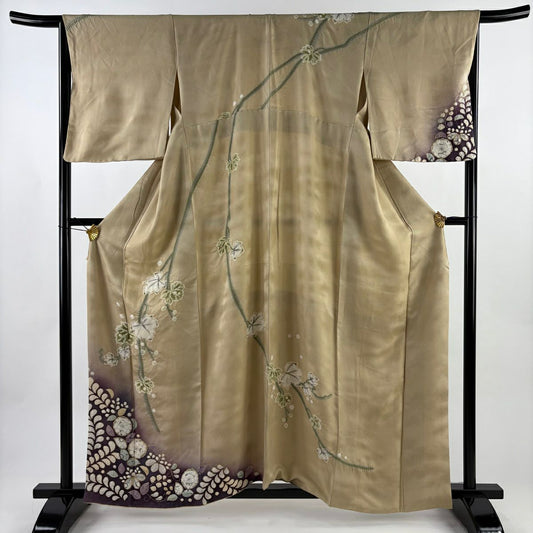 訪問服 身長160cm 袖長66.5cm M 雙層 辻花染 蔦 絞染 漸層 米色 純蠶絲 名品級