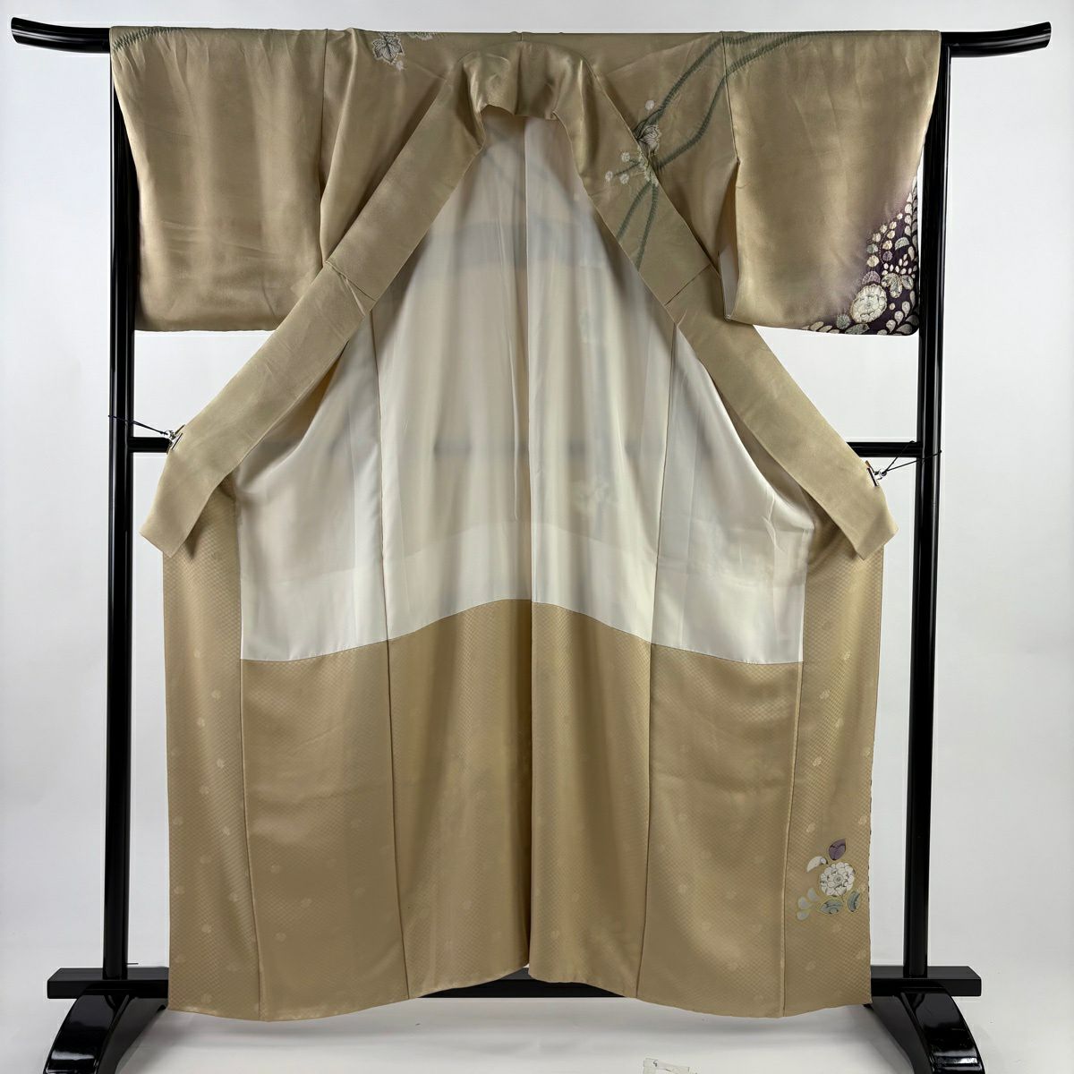 訪問服 身長160cm 袖長66.5cm M 雙層 辻花染 蔦 絞染 漸層 米色 純蠶絲 名品級