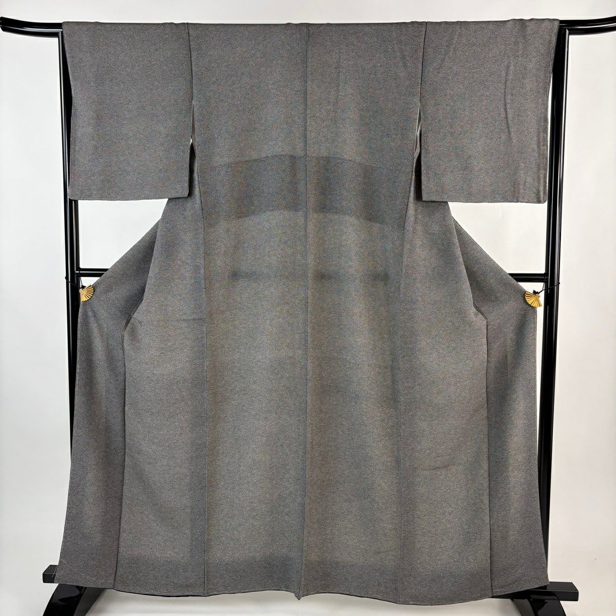 【美品】 江戶小紋 身長160.5cm 袖長64.5cm M 雙層 附款幾何圖案 黑灰 純蠶絲 名品級
