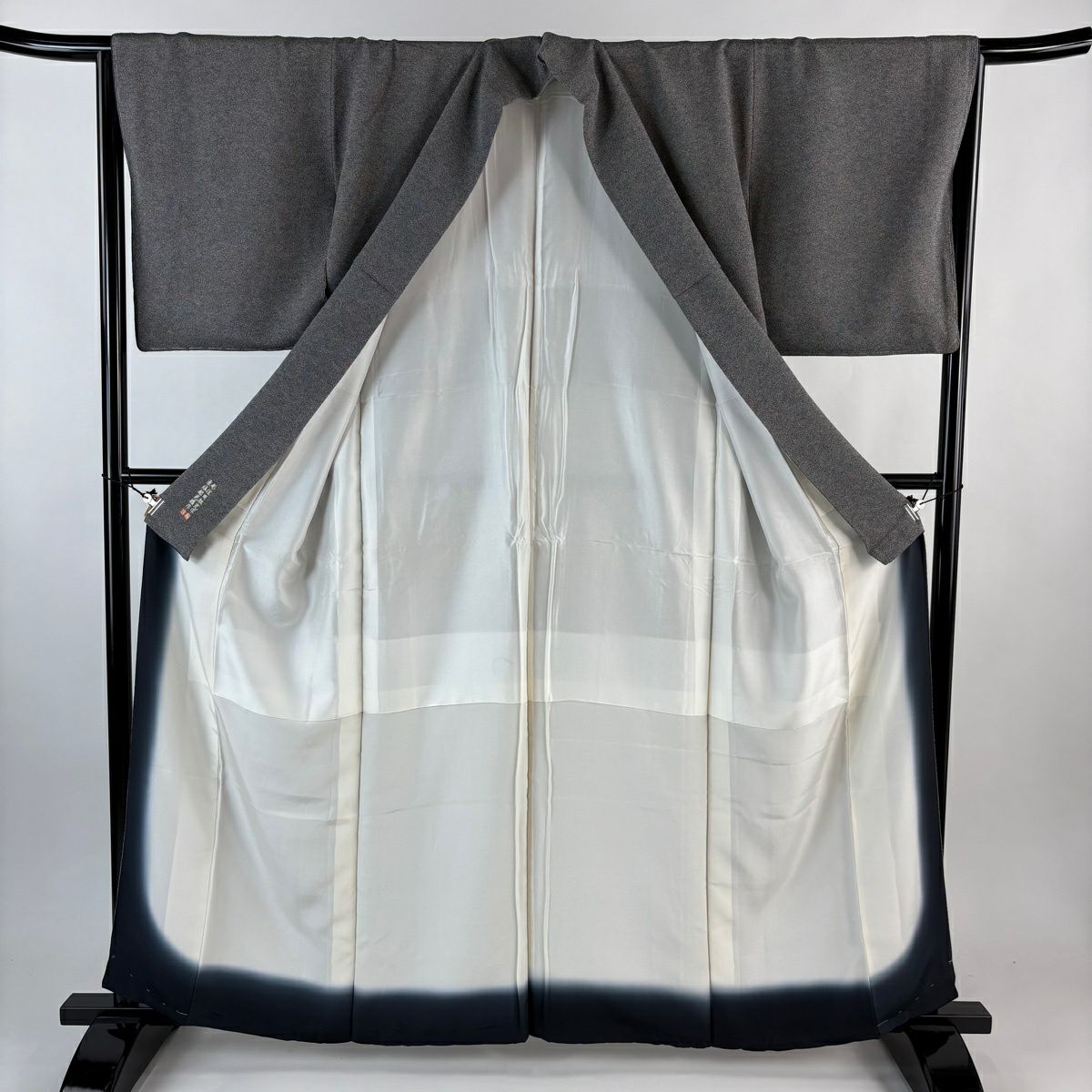 【美品】 江戶小紋 身長160.5cm 袖長64.5cm M 雙層 附款幾何圖案 黑灰 純蠶絲 名品級