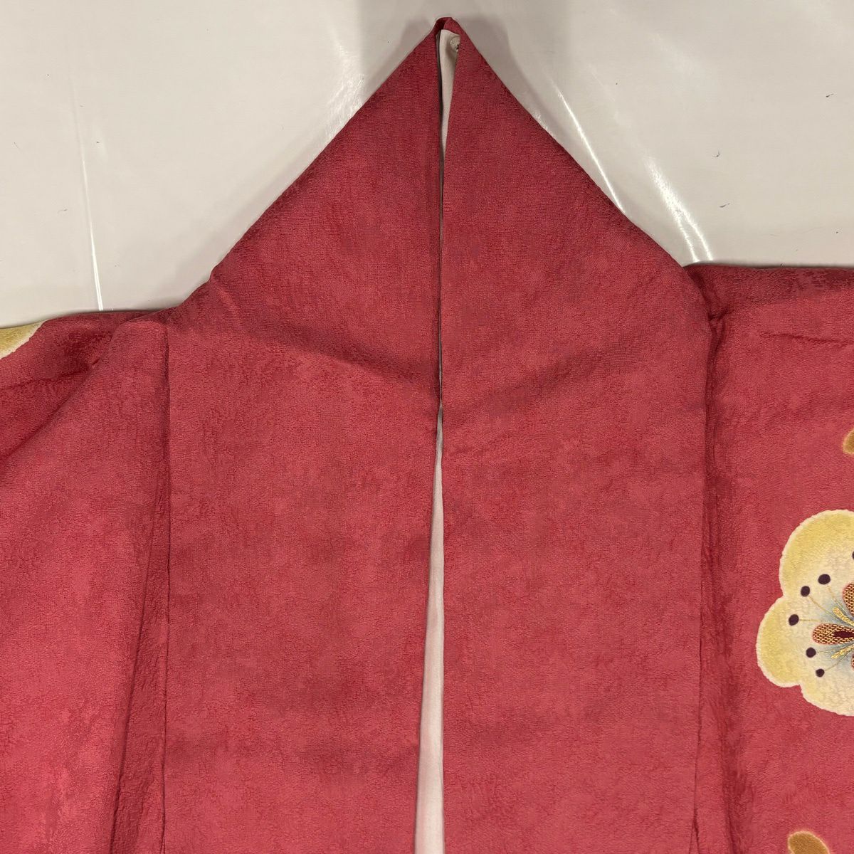 振袖禮服 身長156cm 袖長67cm M 雙層 手鞠花 金糸刺繡 粉紅 純蠶絲 名品級