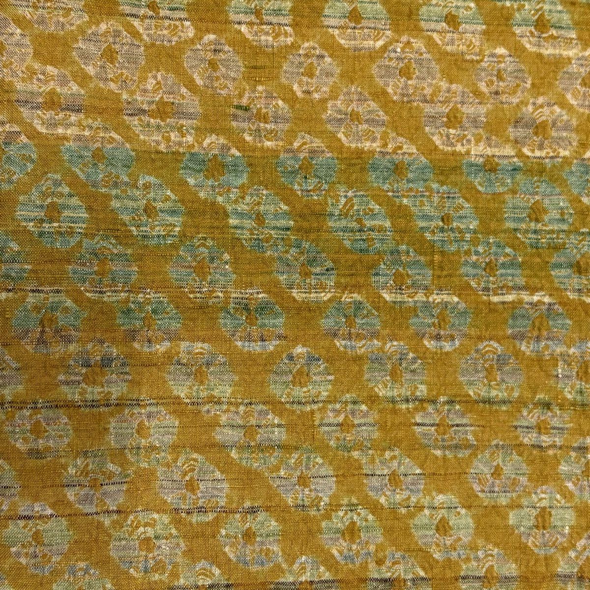 【美品】 小紋 身長161.5cm 袖長67cm M 雙層 紬織織 幾何學圖案 條紋 絞染 黃土 純蠶絲 名品級
