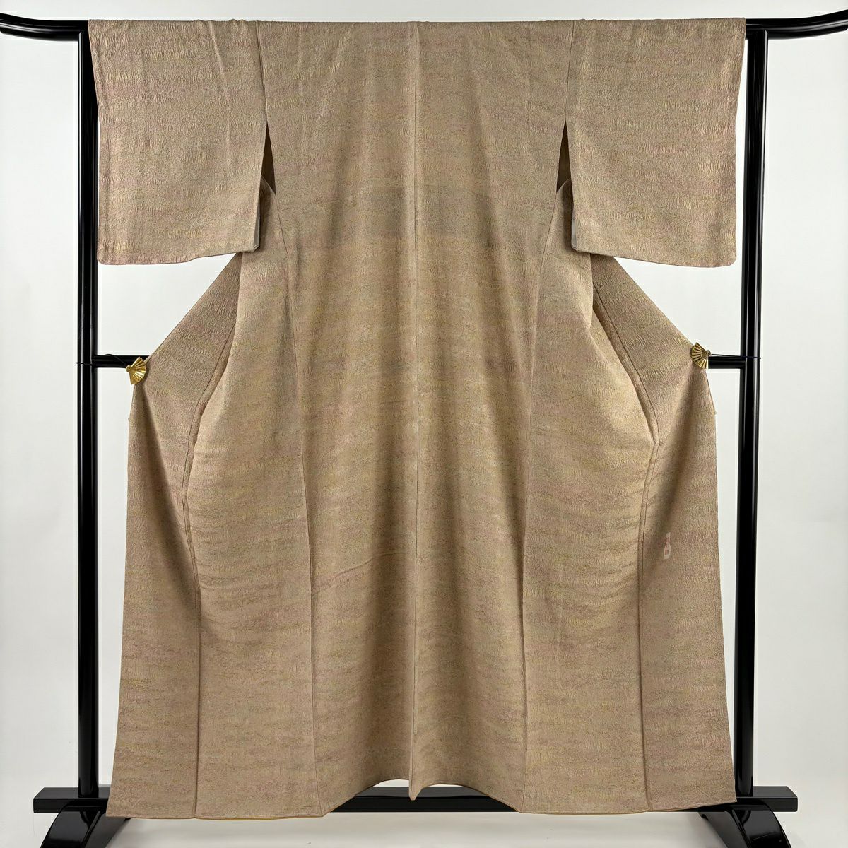 【美品】 小紋 身長158cm 袖長64cm M 雙層 陶彩染 幾何圖案 淺茶 純蠶絲 名品級