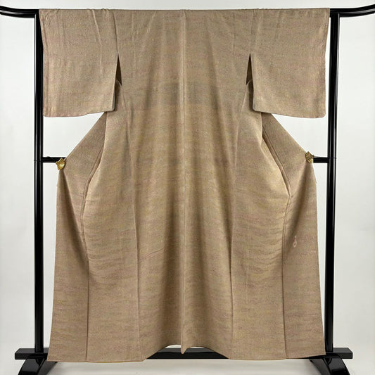 【美品】 小紋 身長158cm 袖長64cm M 雙層 陶彩染 幾何圖案 淺茶 純蠶絲 名品級