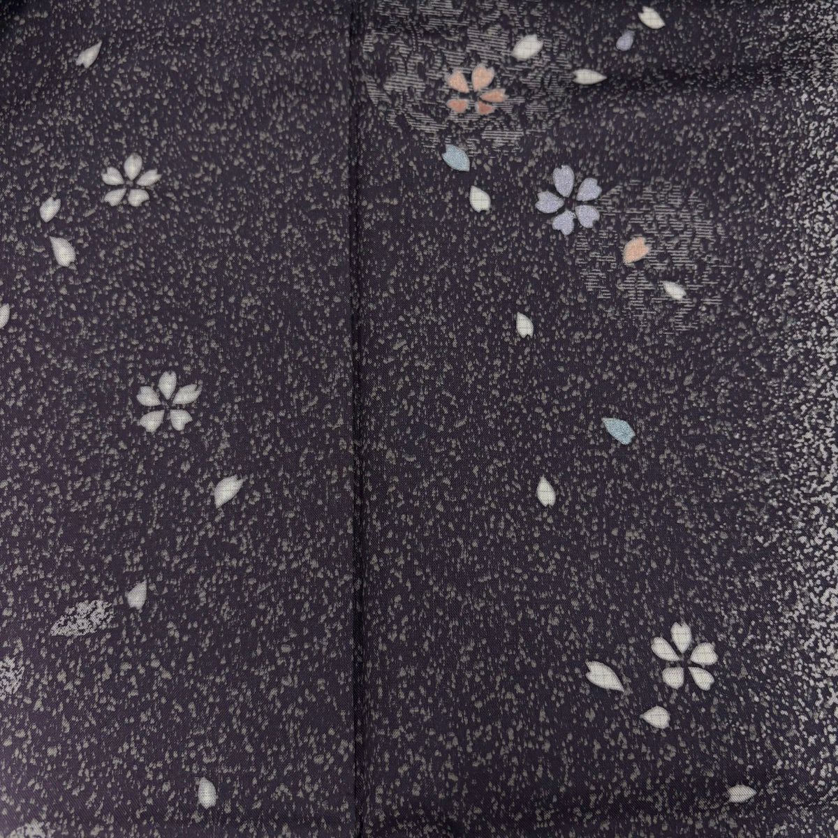 【美品】 付下 身長155cm 袖長63.5cm S 雙層 紬織織 櫻花 唐草紋 漸層 紫 純蠶絲 優品級