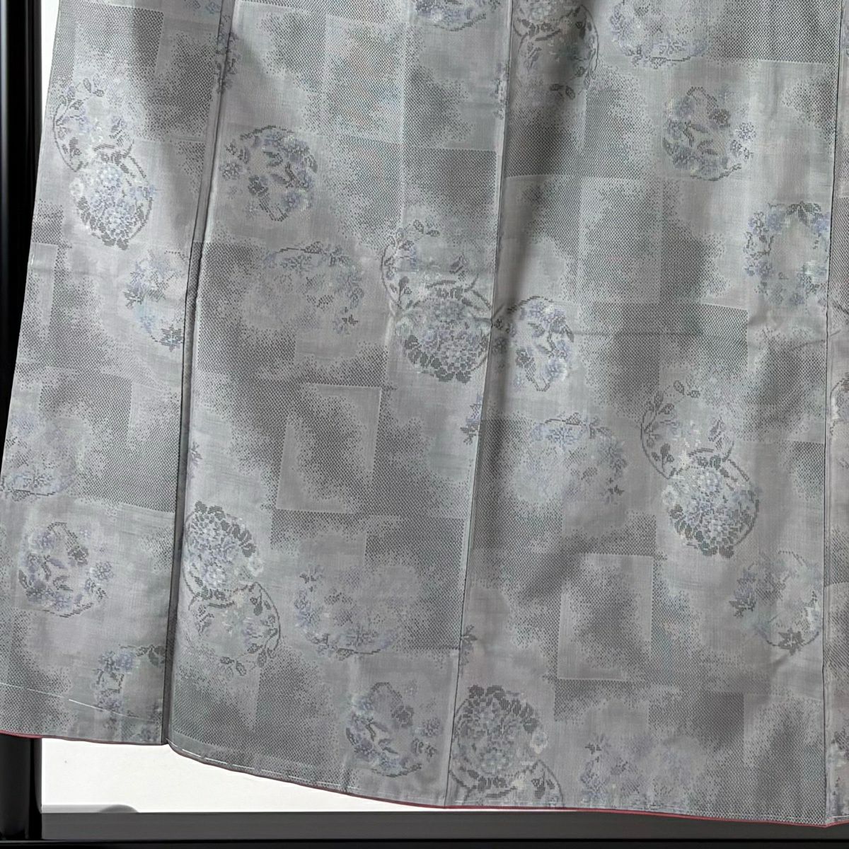 【美品】 紬織 身長155cm 袖長62.5cm S 雙層 大和 花丸紋 市松樹 灰色 純蠶絲 優品級