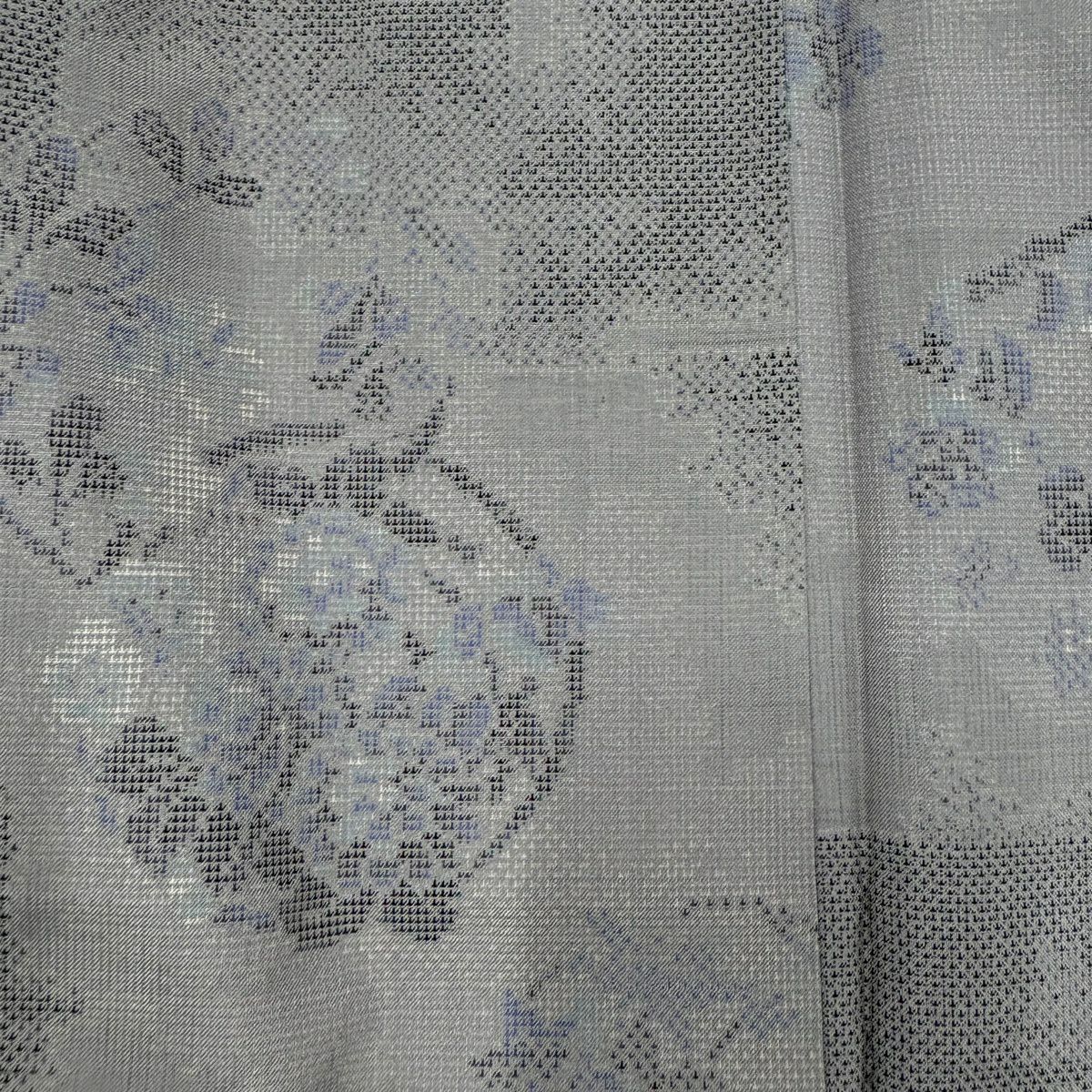 【美品】 紬織 身長155cm 袖長62.5cm S 雙層 大和 花丸紋 市松樹 灰色 純蠶絲 優品級