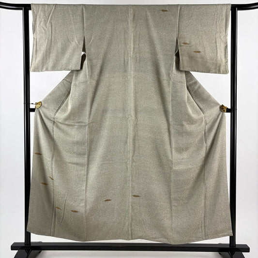 付下 身長154cm 袖長62cm S 雙層 葉柄 金彩裝飾 漸層 灰綠 純蠶絲 優品級 一個紋