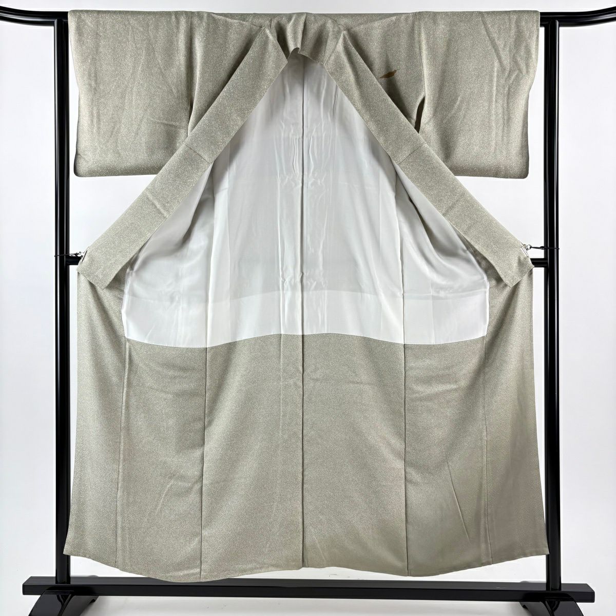 付下 身長154cm 袖長62cm S 雙層 葉柄 金彩裝飾 漸層 灰綠 純蠶絲 優品級 一個紋