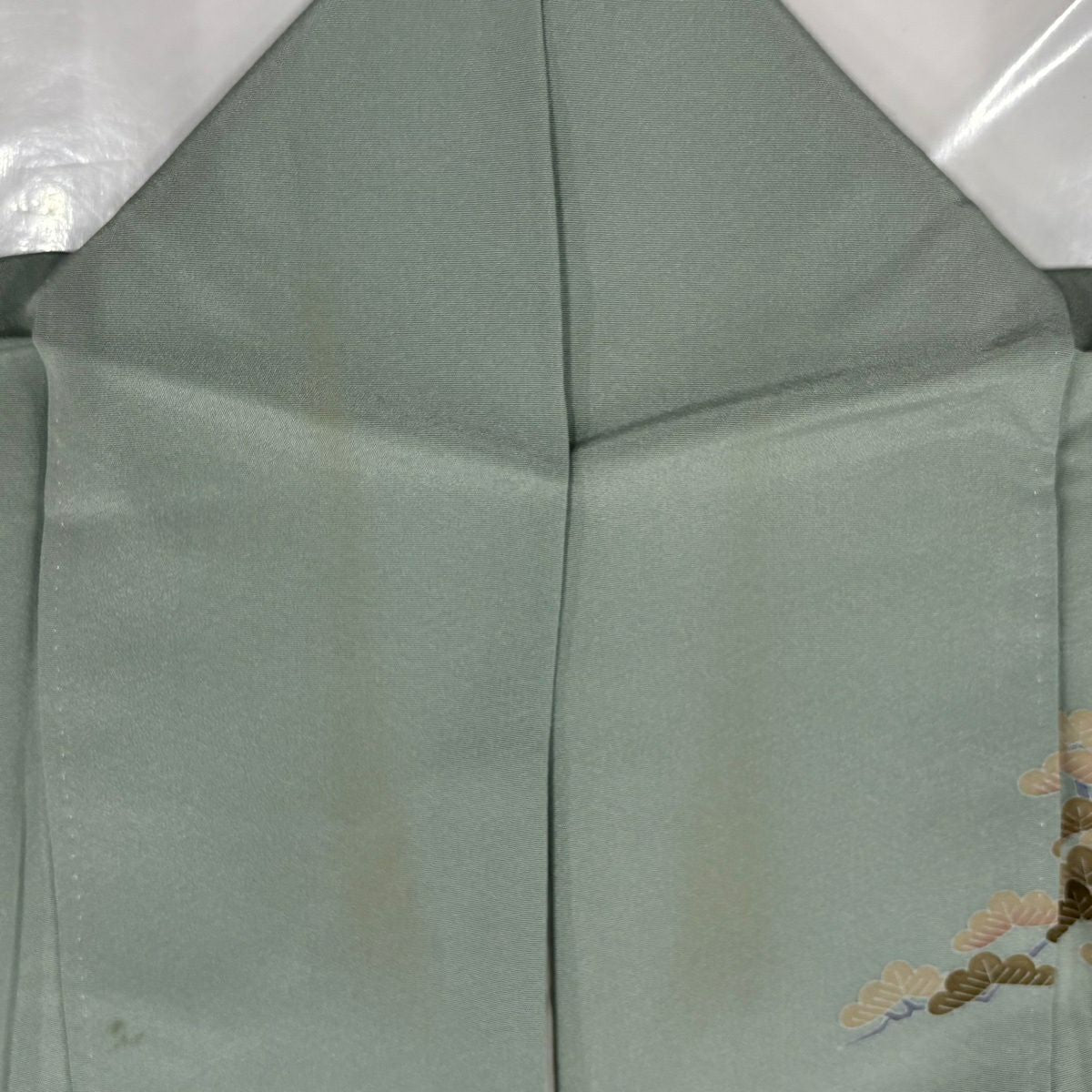 訪問服 身長154cm 袖長64.5cm M 雙層 落款 松樹 波頭 漸層 薄綠 純蠶絲 秀品級