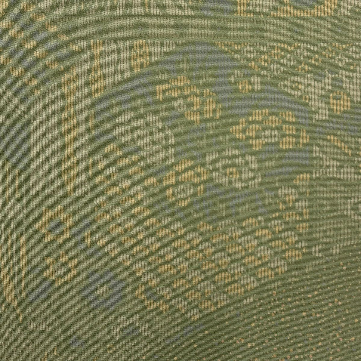 【美品】 付下 身長162cm 袖長66cm M 雙層 草花紋紋 観世水 よもぎ綠 純蠶絲 秀品級 一つ紋